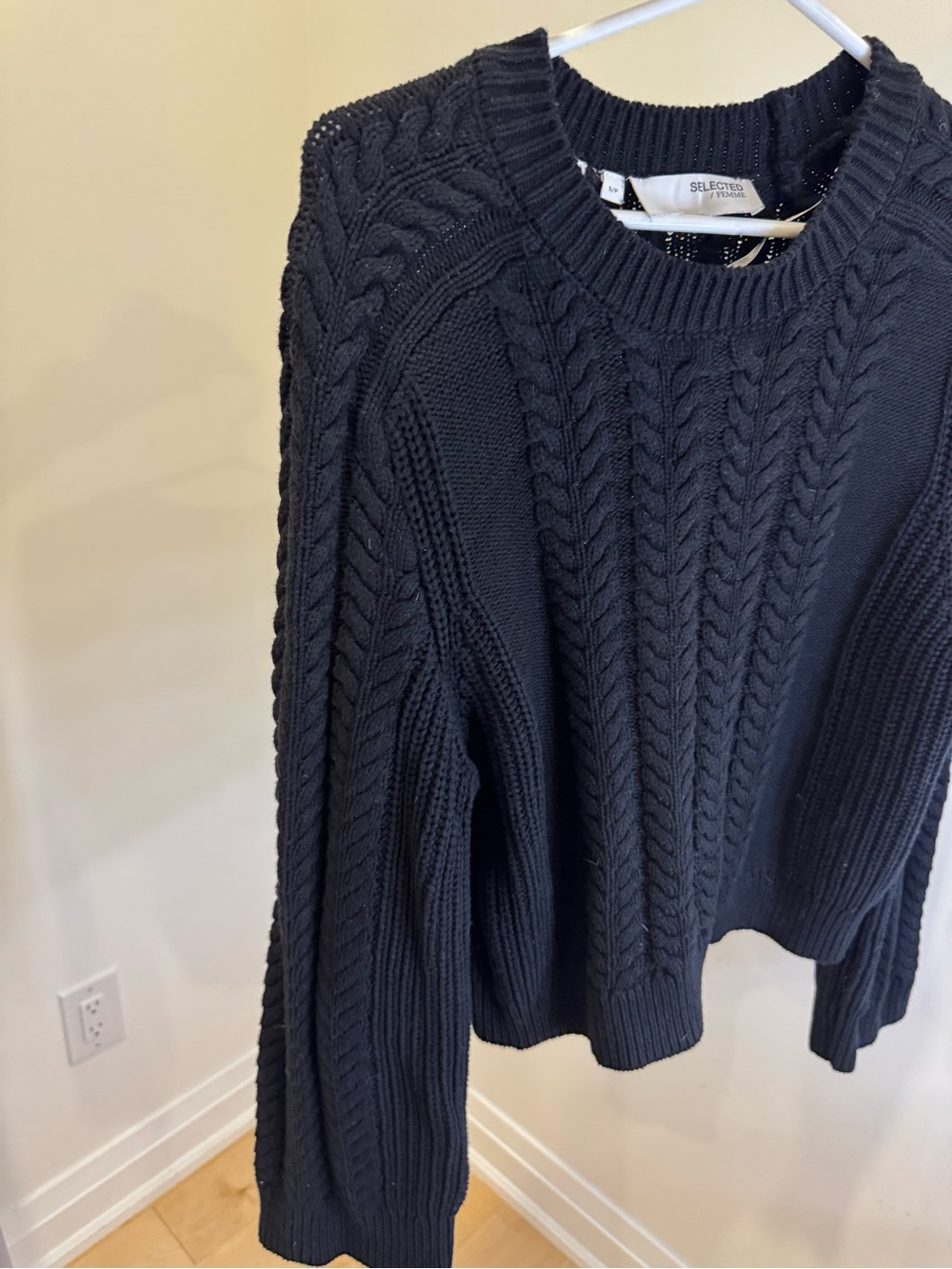 SELECTED FEMME Black Cable-Detail Crewneck Sweater